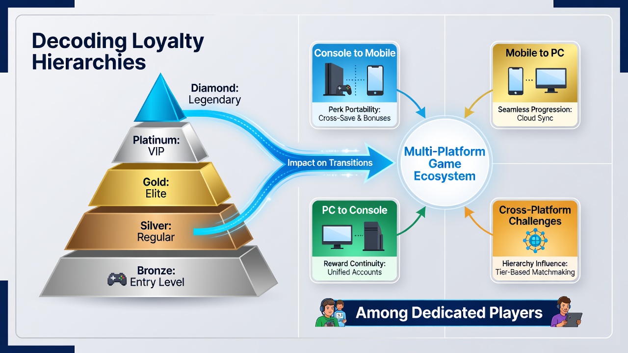 Graph depicting player migration rates between mobile, desktop, and land-based gaming platforms correlated with loyalty tier levels