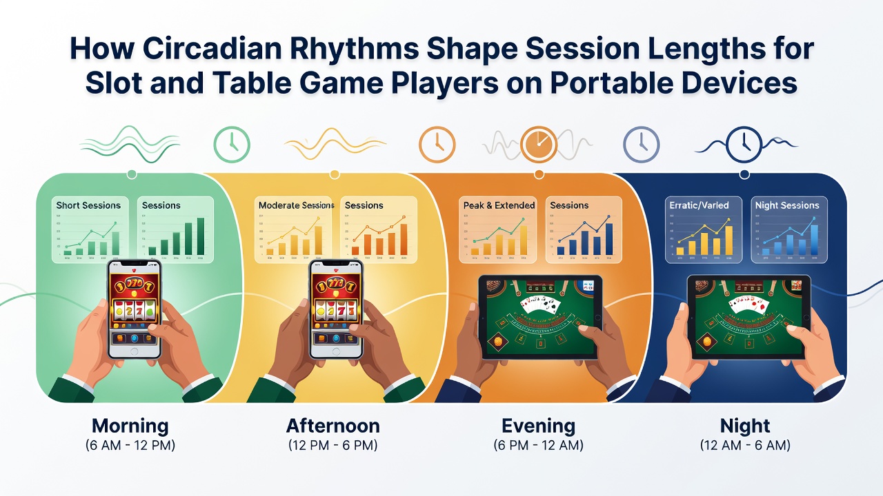 Graph overlay on smartphone screen showing session length variations across 24-hour circadian cycle
