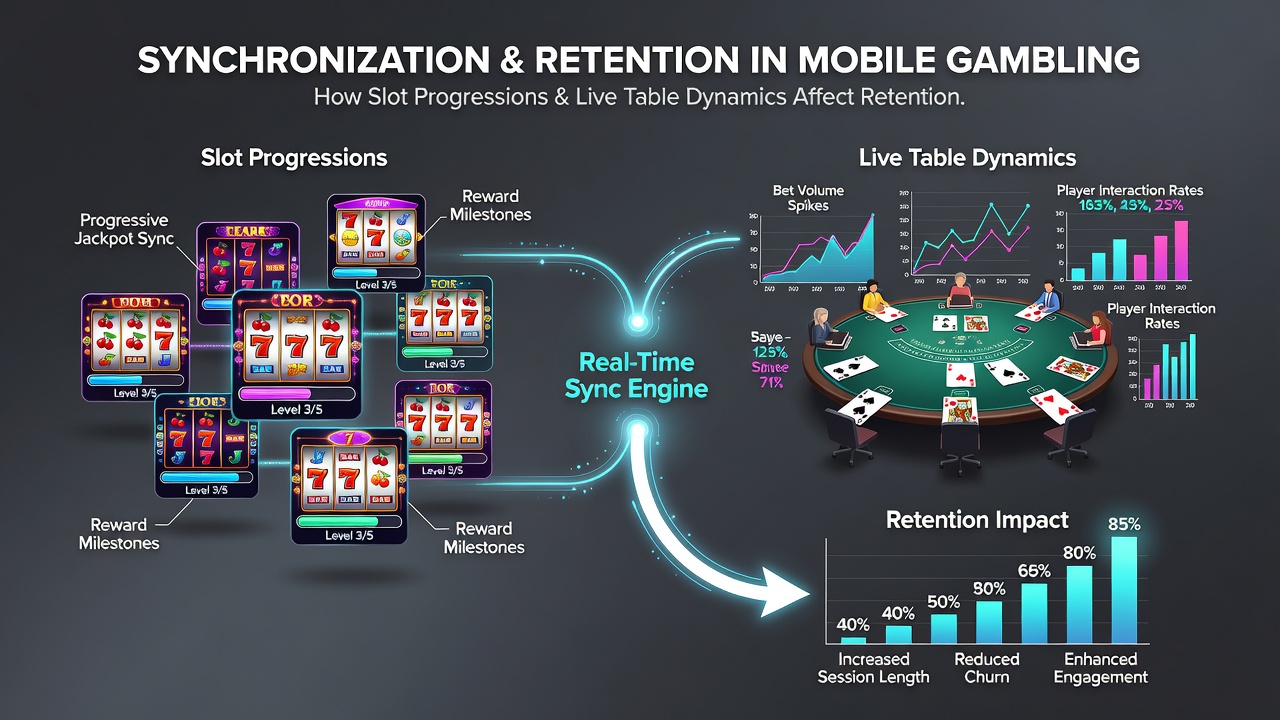 Dashboard view of mobile app retention analytics linking slot levels to live table participation rates