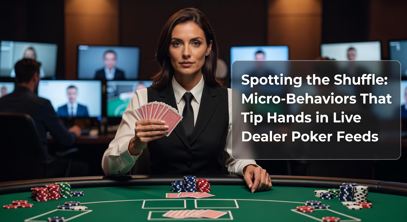 Close-up of a live dealer shuffling cards at a high-stakes poker table, with subtle hand movements highlighted in the stream