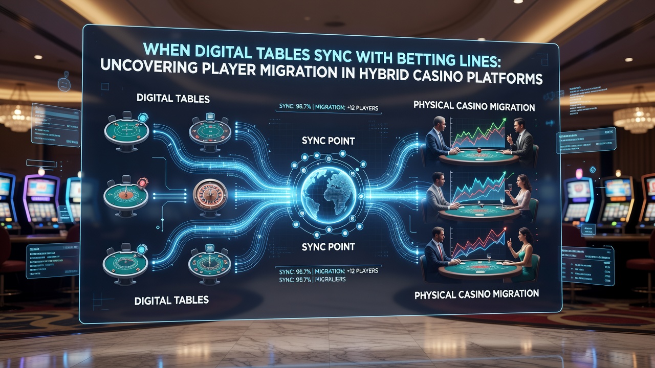 Analytics dashboard showing player migration flows between digital tables and synchronized betting markets